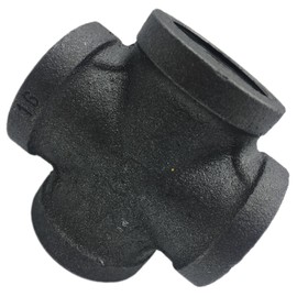 AOYHJA 4-Way Black Cross Pipe Fitting for Bracket Floor Pipe, DIY Decorative, Pack of 1 Set (1/2 inches)