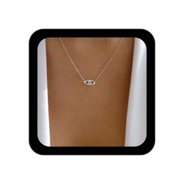 Inilbran Boho Rhinestone Evil Eye Choker Necklace Silver Crystal Demon Eye Pendant Necklace Choker Vintage Crystal Evil Eye Pendant Necklace Sparkly Cz Crystal Protection Necklace Jewelry for Women