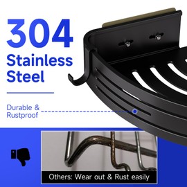 Adhesive Shower Caddy,2 Pack Black Rustproof 90° Bathroom Corner Shelf,Large Capacity Wall Mount Bathroom Organizers And Storage Shelves,No Drilling Shower Gel Holder With Hooks For Home Decor