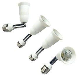 DZYDZR Pack of 4 White E27/E26 Extension LED Lamp Socket E27 to E27 Extender Base Adapter 360 Degree Rotation 14 cm