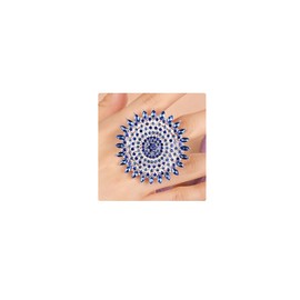 YERTTER Boho Silver Blue Thick Big Round Gemstone Ring Crystal Ethnic Ring Women Statement Vintage Ring Adjustable Chic Rhinestone Band Ring for Wedding Women Brides （Silver Blue）