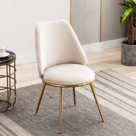 Artechworks Velvet Modern Upholstered Dinning Chair with Golden Metal Base Legs Accent Leisure Lounge Mid-Century Chair for Living Dining Room Bedroom, Beige