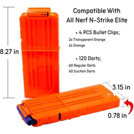 JoyX Darts Bullet Clips for Nerf Guns, 4 Pack 120 Foam Darts Quick Reload Clips Magazine Clips with 120 Refill Darts for Nerf n-Strike Elite Blaster for 4-12 years old