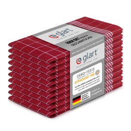 Glart 48RI2 Set of 10 Kitchen Towels 50 x 70 cm 100% Cotton in Red, Oeko-Tex Standard 100 Certified, Lint-Free, Washable, Prewashed for Kitchen and Washing Up