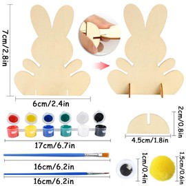 Pack of 10 Wooden Rabbits for Painting, DIY Easter Bunny Decoration, Craft Set Children with Colourful Mini Pompoms and Googly Eyes and Painted Set, for Children, Easter and Spring to Decorate (A)