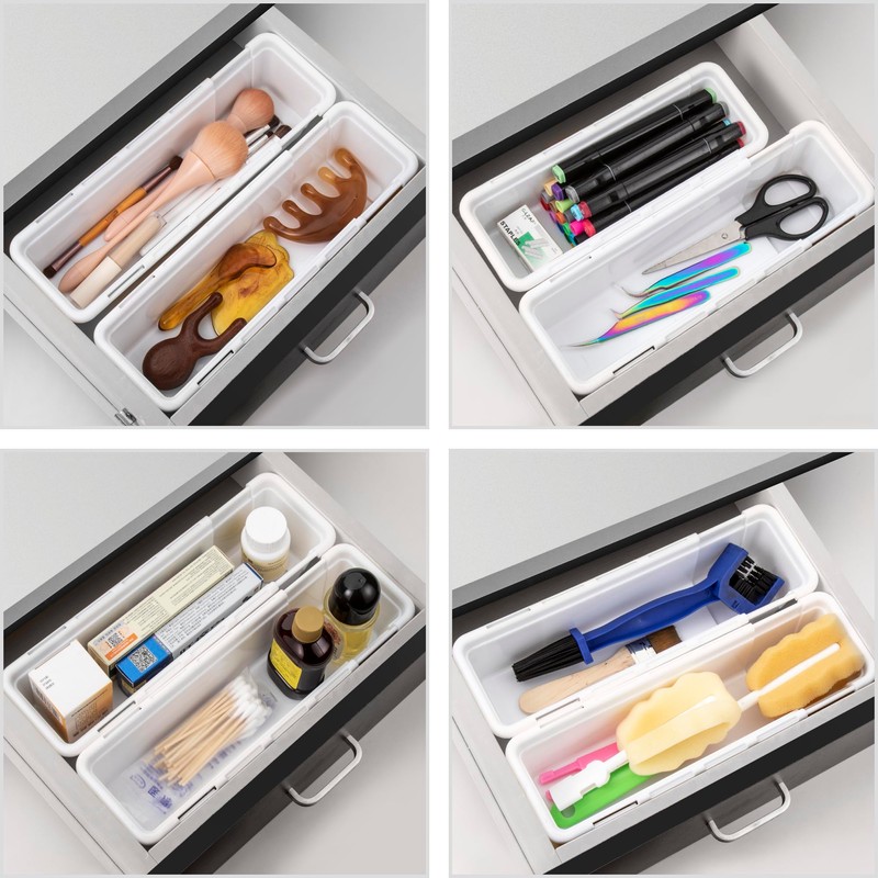QIWODE Drawer Organiser, Expandable Drawer Organiser for Kitchen, Office, Desk,