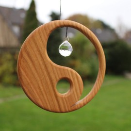 Window Decoration Wooden Yin Yang Window Decoration with Crystal, Gift Idea, Wooden Decoration, Sun Catcher, Christmas Decoration