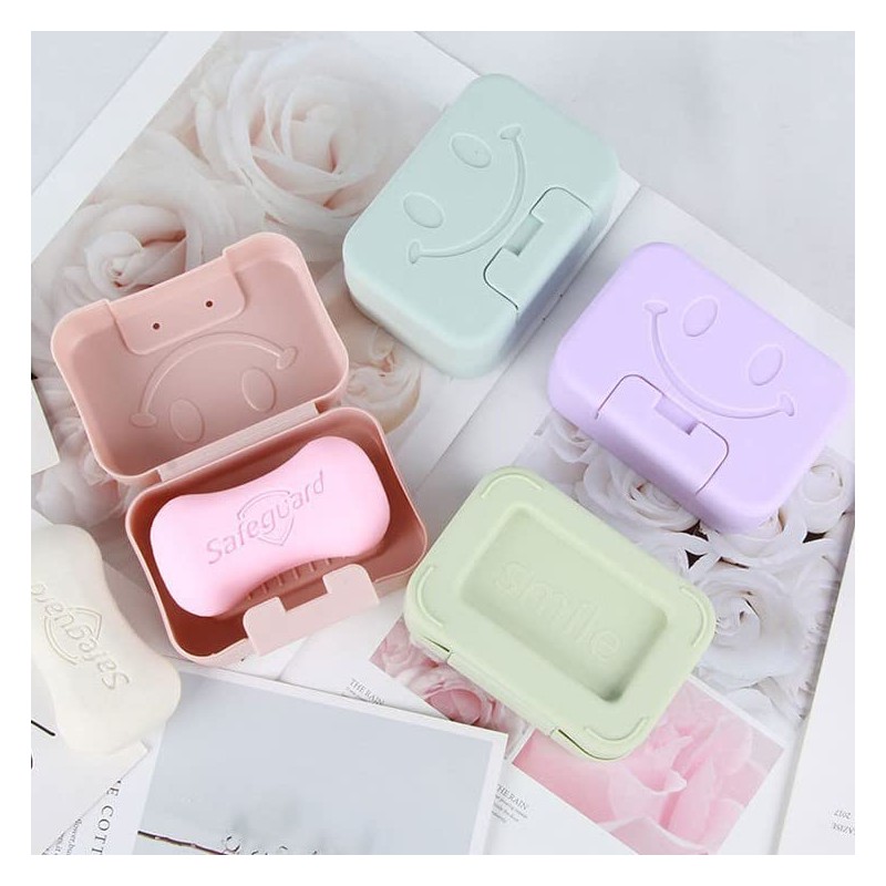 Walquicks 4 Pcs Travel Plastic Soap Box, Smiling Face Holder