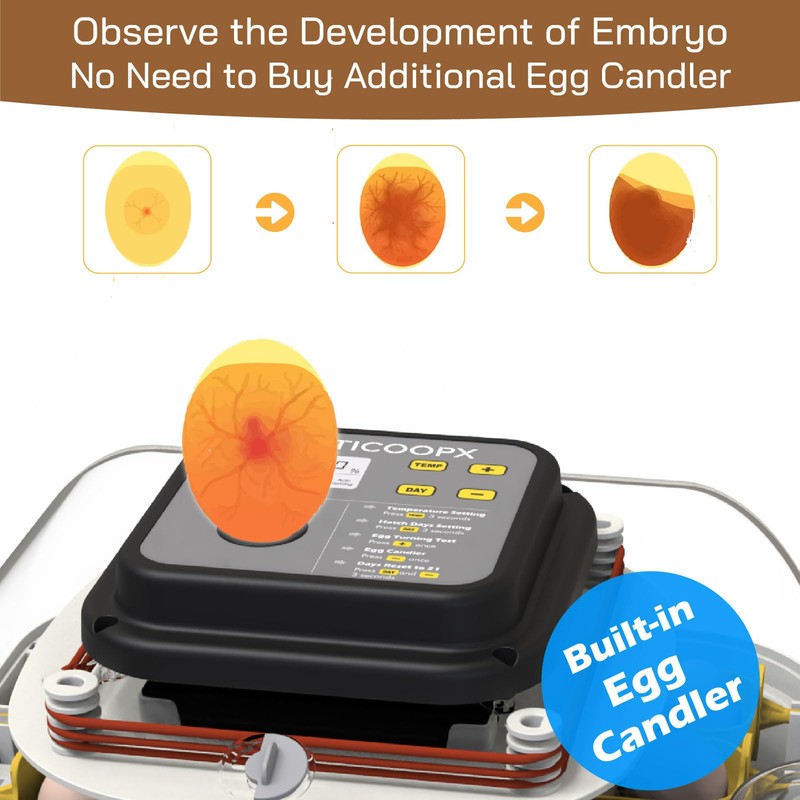 MATICOOPX 30 Egg Incubator with Humidity Display, Egg Candler, Automatic