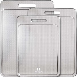 ZYBIDEAL 3Pcs 100% Pure Titanium Cutting Board with Groove, Scratch Resistant Chopping Board with Non-slip Pad for Kitchen, Titanium Cutting Boards for Vegetables and Meat, Dishwasher safe