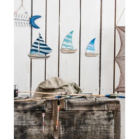 Putuo Decor 3 Pcs Wooden Sailboat Wall Decor Beach Nautical Coastal Sailboat Wall Sculpture Wood School of Sailboat Wall Art Hanging Sailboat Lake House Ocean Decor Vintage Ornaments for Home Bathroom