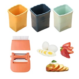 4Pcs Cup Slicer, Fruit Slicer Cutter Cup, Egg Slicer Cup Slicer Strawberries Fruit Cutter Cup Stainless Steel Fruit Slicer Cup for Strawberry Banana Egg