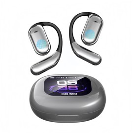 AI Language Translation Earbuds,LCD Touchscreen Real Time Language Translator Earbuds 144 Languages,Open Ear Headphones Comfort Fit iOS and Android, Ideal for Travel Business & Sports(Silver)