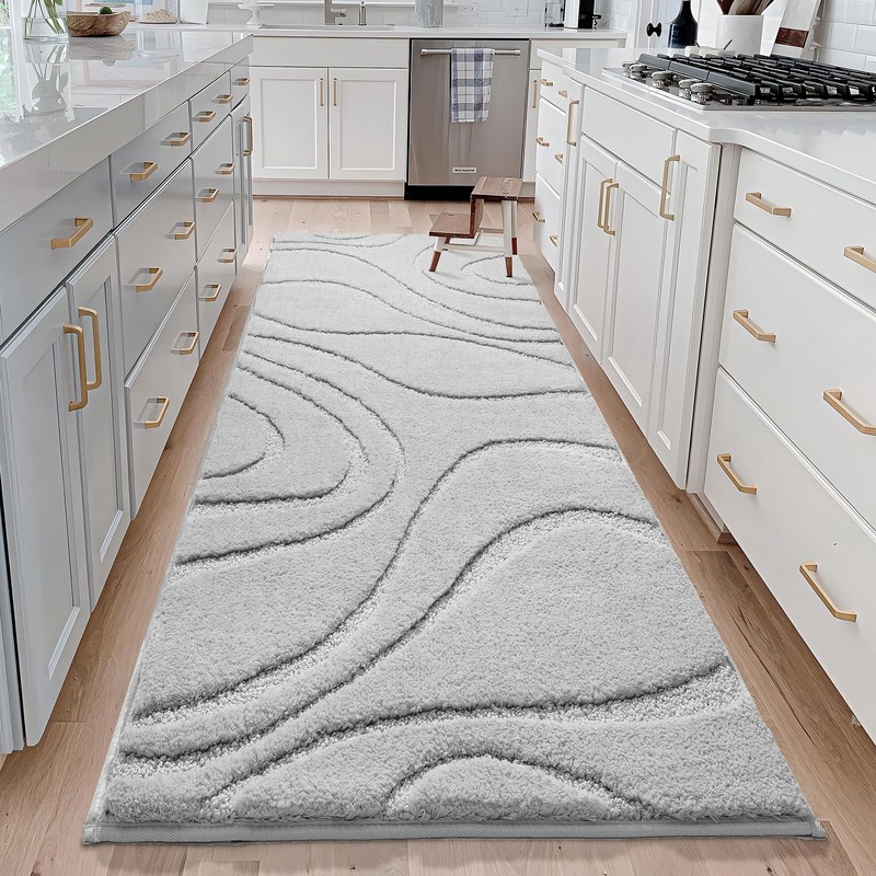 DEXDE Bathroom Rugs Mat Runner 24x60, Light Grey Bath Rugs