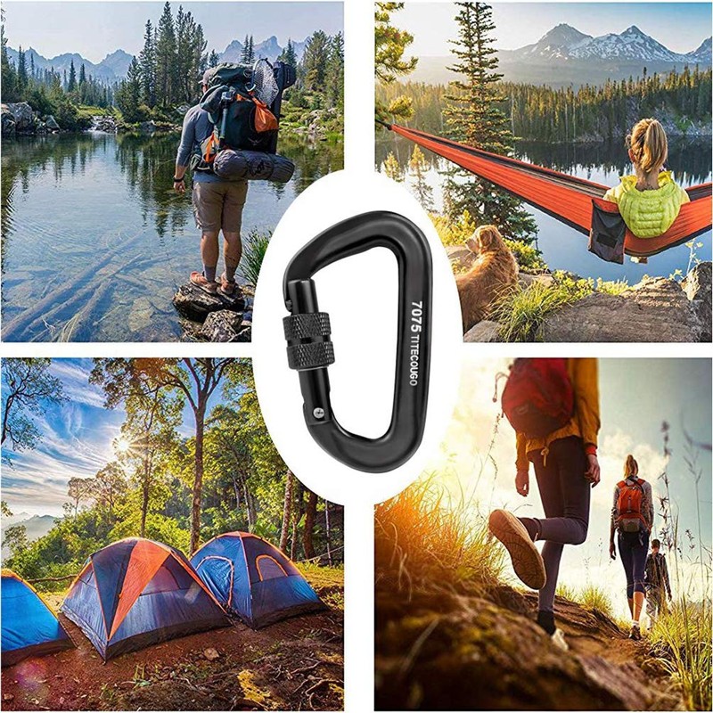 TITECOUGO Screw-Lock Carabiner, Load Capacity 2,697.7 lbf, Aluminum Alloy, D-Ring,