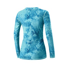 Women's Long Sleeve Sun Protection Crew Neck Hiking Shirts Activewear Dry Fit Swimsuit Top Rashguard Blue Scale L