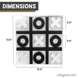 Play Platoon Magnetic Tic Tac Toe Game - Large Metal and Wooden Wall Mounted Board Games - 13.5 Inch Table Top or Wall Mounted Farmhouse Rustic for Game Room - Black & White