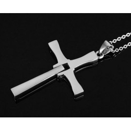 Shimmering keepsake from my USA art studio large CROSS PRAY JESUS CRUCIFIX CHRISTIAN pendant  SILVER  28" necklace men