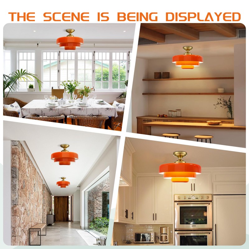 Qepeety Mid Century Ceiling Light Fixtures Orange Chandelier 3-Layer Gold