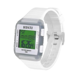 HISTI Unisex Digital Multifunction Sports Watch Silicone Band Jelly Square Watch Color Changing Waterproof Watch White
