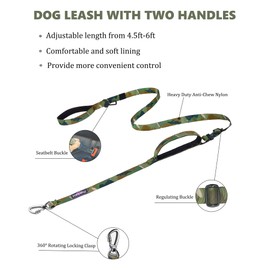 Hotsky Heavy Duty Dog Leash,4.5-6 FT Adjustable Durable Nylon Seatbelt Lead with Two Padded Traffic Handle and Carabiner for Large Medium and Small Breed Dogs,Camo