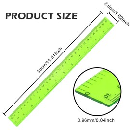 12pcs Ruler Plastic Rulers 30cm Straight Colourful Transparent Teaching Shatterproof Student School Rule Measuring Ruler for School Classroom Office(Red,Yellow,Blue,Pink,Green,White)