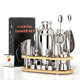 EffiQ-Rate 25pcs Stainless Steel Cocktail Shaker Set with Bamboo Stand