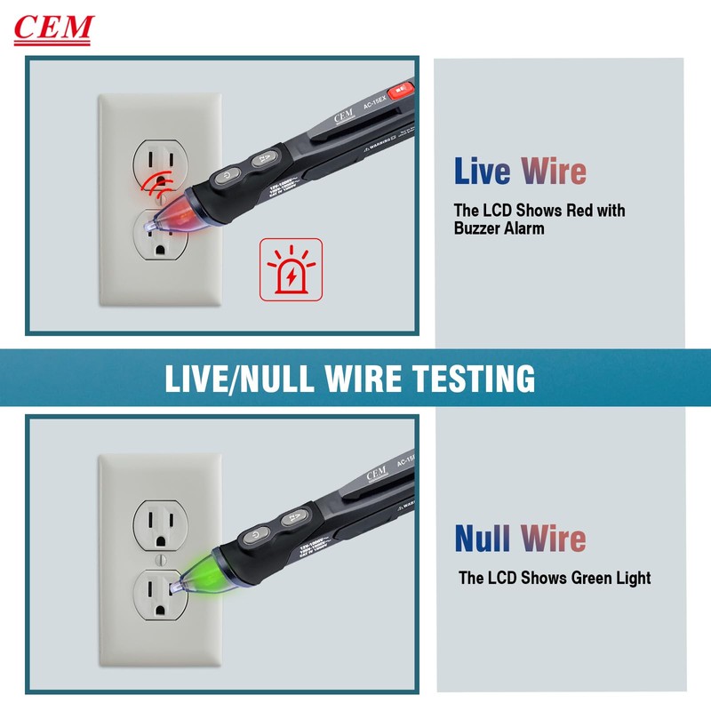 CEM AC-15EX Voltage Tester,Non-Contact Volt Tester, with Dual Range AC