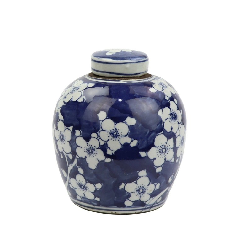 Blue and White Cherry Blossom Porcelain Ginger Jar 6"