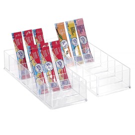 ELLDOO 2 Pack Water Flavor Packet Organizer, Plastic Water Drink Packet Holder Drink Mix Storage with 8 Compartments, Pantry Organization and Storage Bins for Tea Bags Snacks Spices Packets