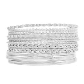 COLORFUL BLING 5-12Pcs Boho Indian Bangles for Women Girls Twisted Chunky Stackable Cuff Bangle Statement Jewelry Handcuffs Wedding Layered Cable Smooth Bracelets Set-12pcs silver