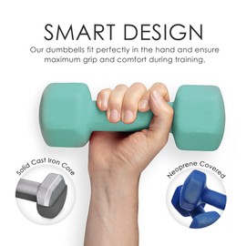 HolaHatha Neoprene Dumbbell Weights Set & Rack for Home Workout, 60 Lbs, Blue/Green/Black