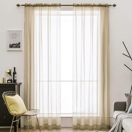 MIULEE 2 Panels Solid Color Sheer Window Curtains Elegant Window Voile Panels/Drapes/Treatment for Bedroom Living Room (54X90 Inches Beige)