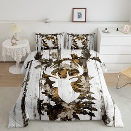 Feelyou Camo Deer Comforter Set Full Size Deer Antlers Army Camouflage Bedding Set Boys Girls Hunting Comforter Set Animal Duvet Insert Bed Set 3Pcs