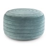 SIMPLIHOME Vivienne Boho Round Pouf in Turquoise Velvet, Footstool, Footrest,