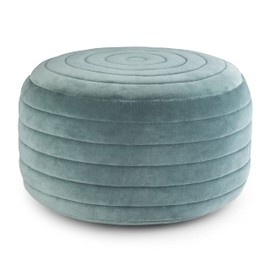 SIMPLIHOME Vivienne Boho Round Pouf in Turquoise Velvet, Footstool, Footrest, Upholstered, for the Living Room, Family Room