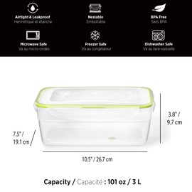 Starfrit LocknLock Easy Match Plastic Container - 101oz/3L - Airtight, Leakproof & Nestable - 4-Sided Locking Lid