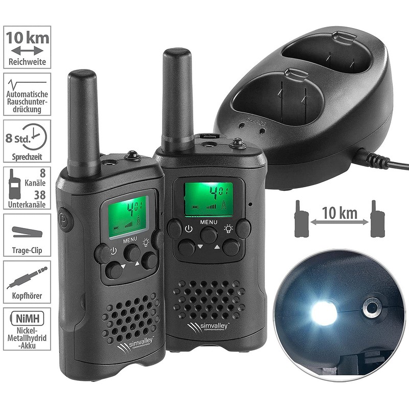 simvalley Communications Radios Set 10 KM: Set of 2 Cordless