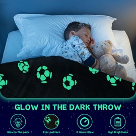 Glow in Dark Football Blanket, 59×51 Inch Soft Flannel Fleece All Season Throw Blanket with Cute Pattern for Christmas Kids Gift (Gray-Football)