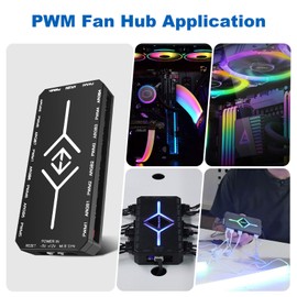 ARGB PWM Fan Hub with Controller RUIZHI 2-in-1 ARGB Controller Hub with 9 x 4-Pin PWM Fan Connectors & 5V 3-Pin Ports with Magnetic Base and SATA Power 18 Port for RGB Lighting/RGB Controller (Black)