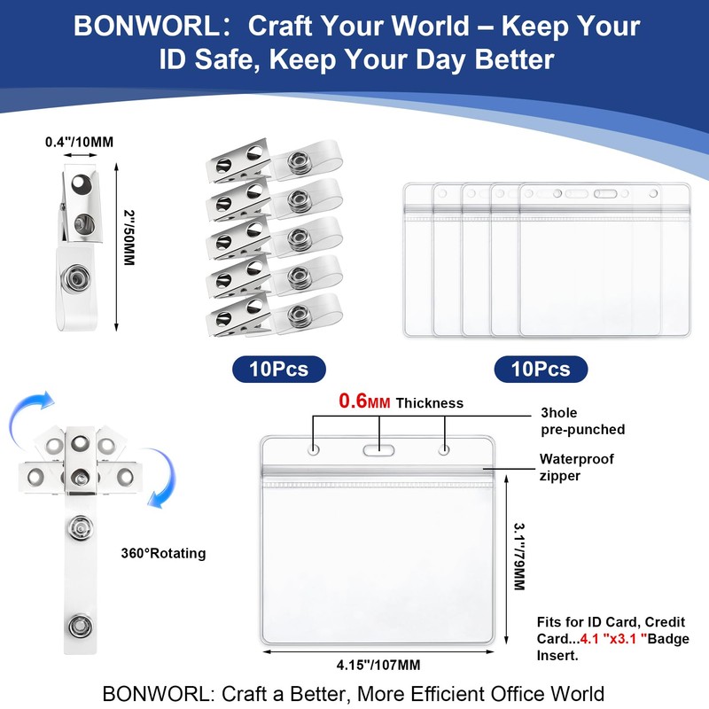 Clear Horizontal Name Tag Holders 4x3 with Metal Clips and