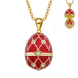 BSHY Faberge Easter Egg Necklace for Women Clover Locket Lucky Pendant Necklaces Chain 18+2 Inches (Clover, Red, Little 0.85x0.6inches)