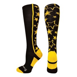 Crazy Socks with Stars Over the Calf Socks (Black/Gold, Small)