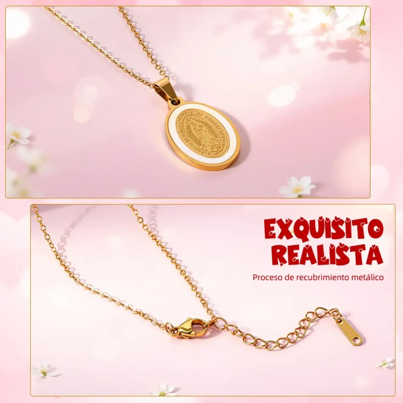 Collar Virgen Perla Real Regalo Mama Esposa Acero Chapa 18k