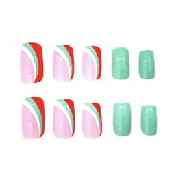 BABALAL Press on Nails Medium Fake Nails Square Glue on Nails Green Acrylic Nails Squoval Stick on Nails for Women and Girls 24Pcs （Swirl)