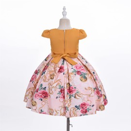 Cosplay Life Floral Dress for Girls and Young Adults Fashion Flower Waistline Kids Party Festival Dress Ages 5-9 Years Old (Peach, 5YRS)