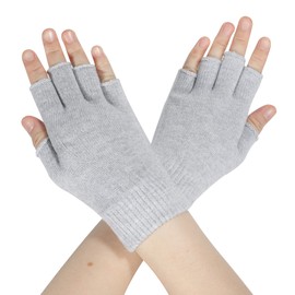 ZLYC Women's Wool Half Finger Gloves Winter Knitting Fingerless Gloves, Plain Grey