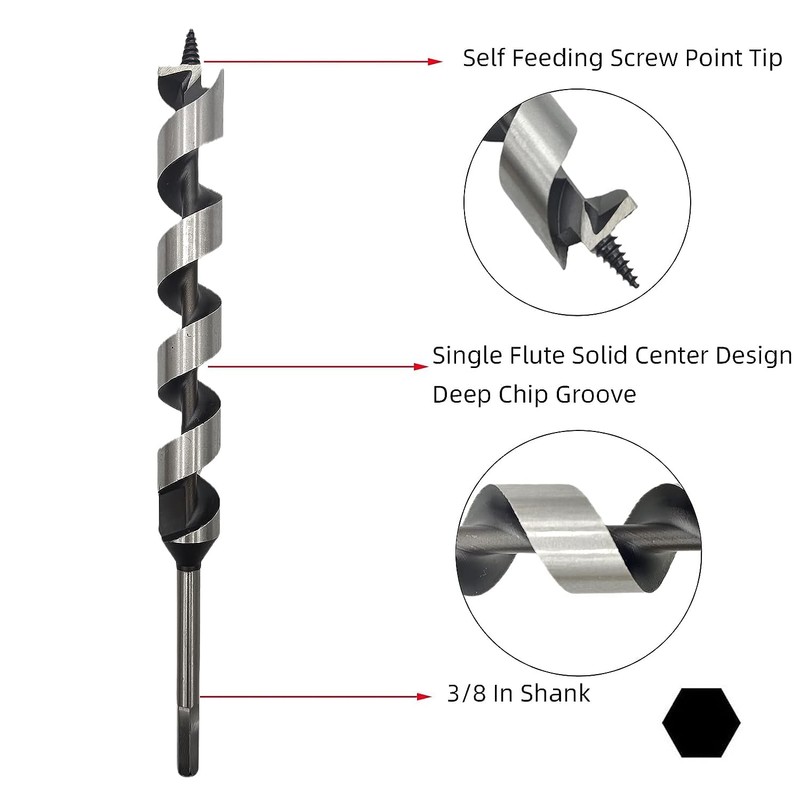 Wood Drill Bit Set, 23 cm Long, Auger Drill Bit