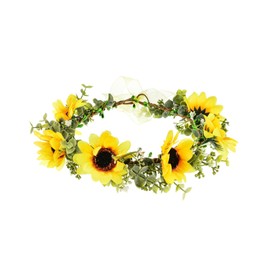 Lofruiin Women's Bohemian Rose Flower Wreath Tea Bud Flower Wreath Rattan Garland Headpiece Headband for Wedding Travel Photography (Yellow, Free)
