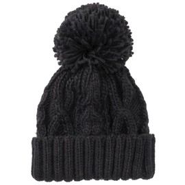 Basic Quench Heavy Cable Watch Pom Pom Knit Hat, Cable Watch, Warm Acrylic Material, Firm, Thick and Durable, Original Hat, Women's, One Size Fits Most, Black